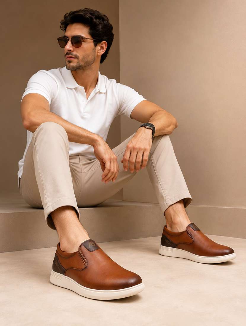 men brown slip on caual shoes - 22588282 -  Standard Image - 3