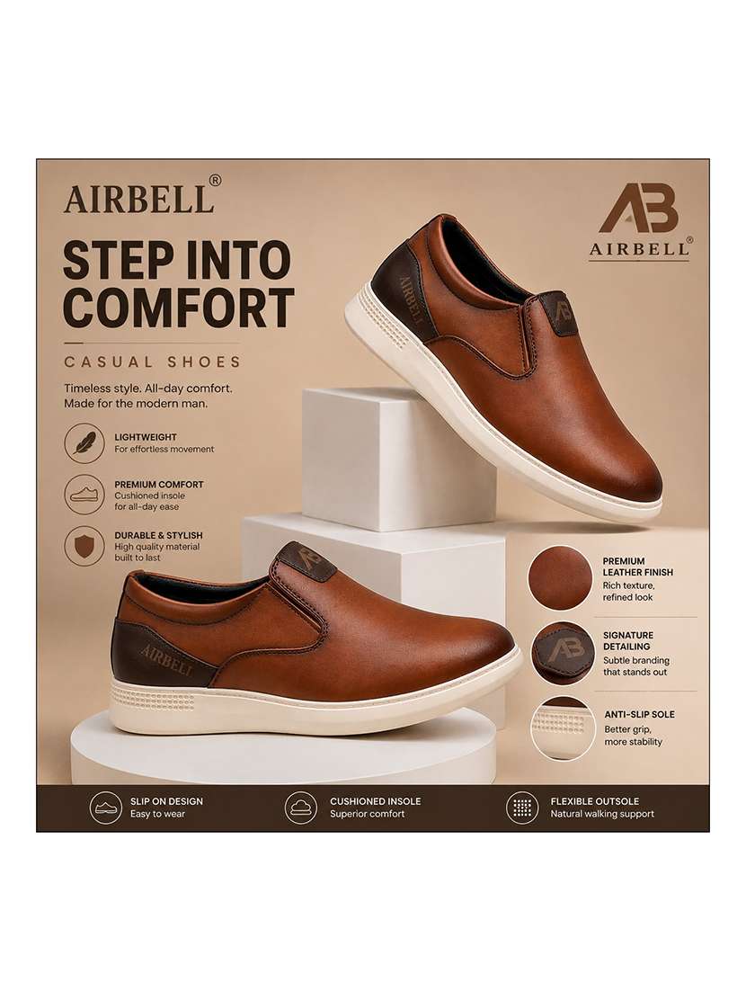 men brown slip on caual shoes - 22588282 -  Standard Image - 5
