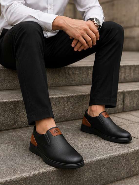 men brown slip on caual shoes