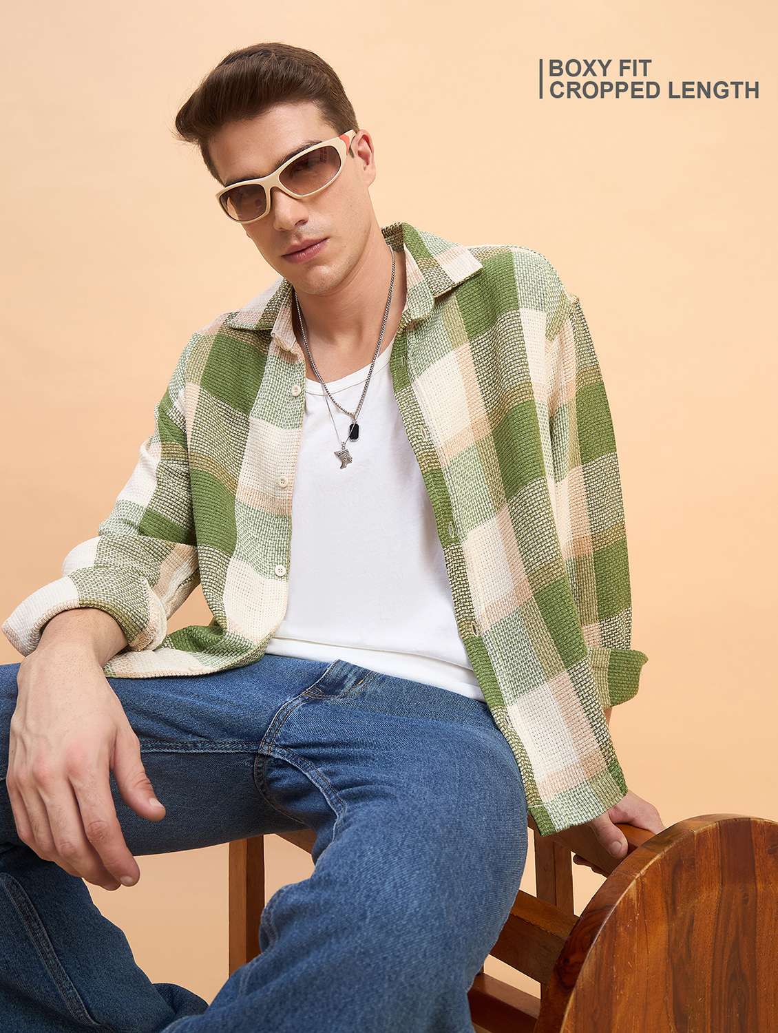 men checkered long sleeve oversized casual shirt