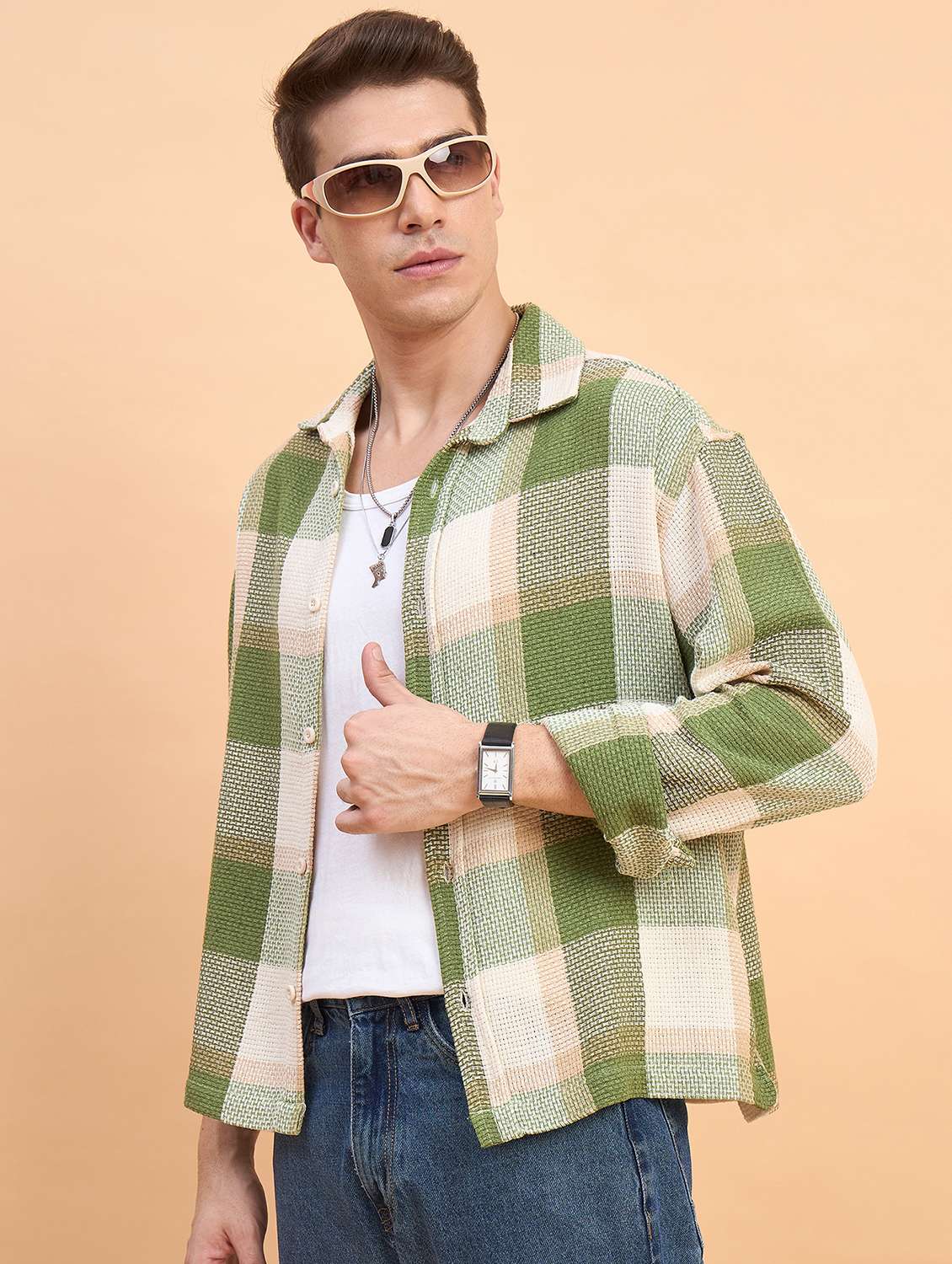 Men Checkered Long Sleeve Oversized Casual Shirt - 22588284 -  Standard Image - 3