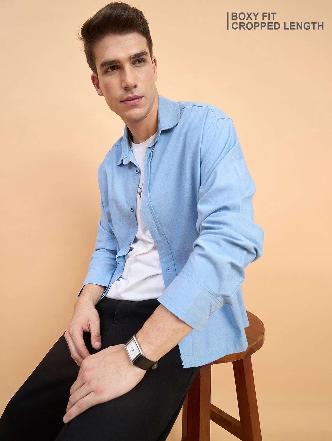 men solid long sleeve oversized casual shirt