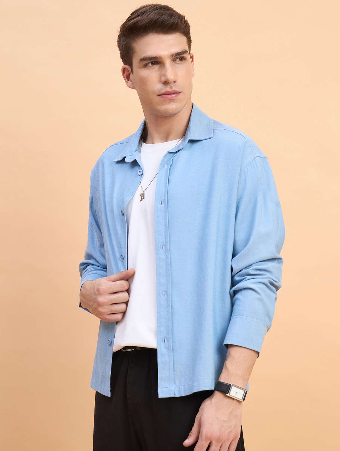 Men Solid Long Sleeve Oversized Casual Shirt - 22588290 -  Standard Image - 3