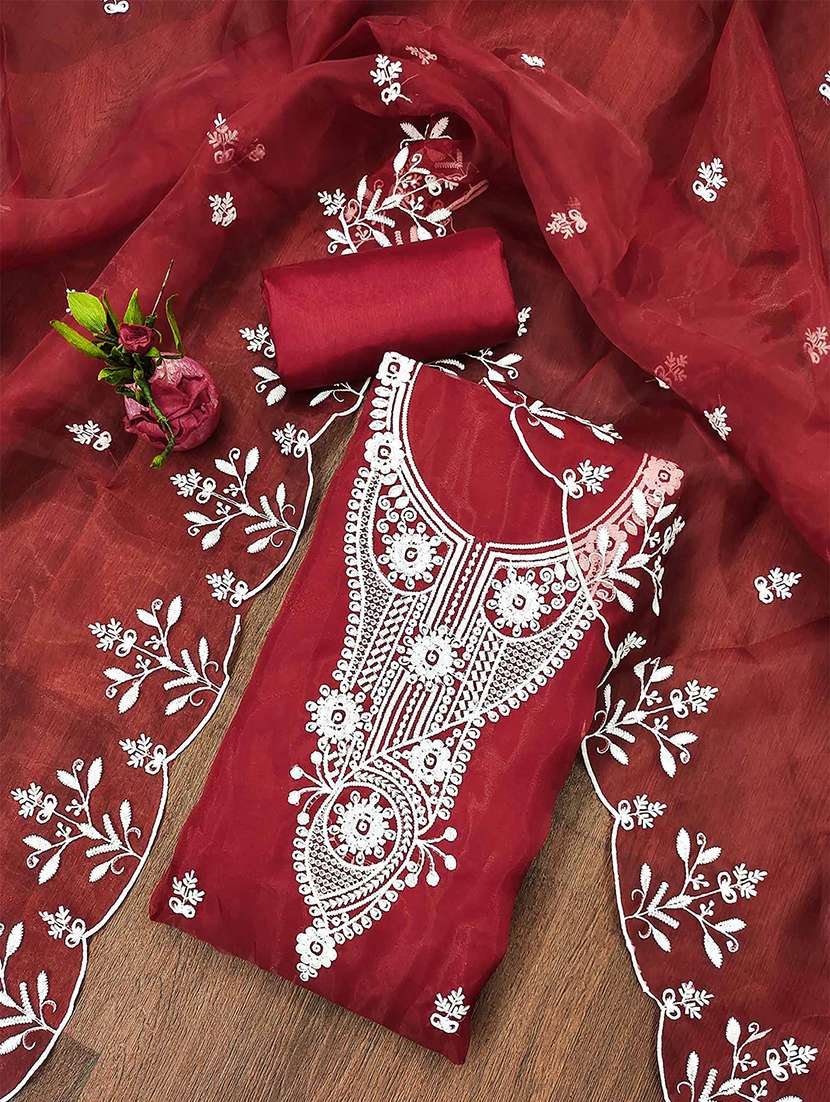 women solid with work unstitched suit set
