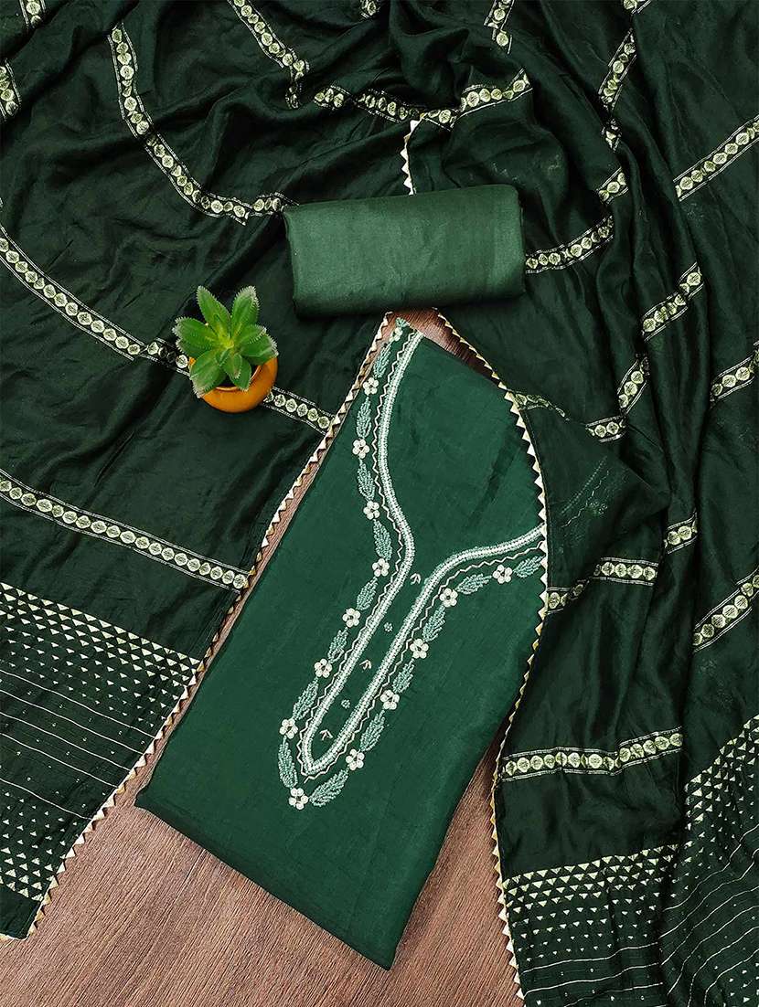 women solid with work unstitched suit set