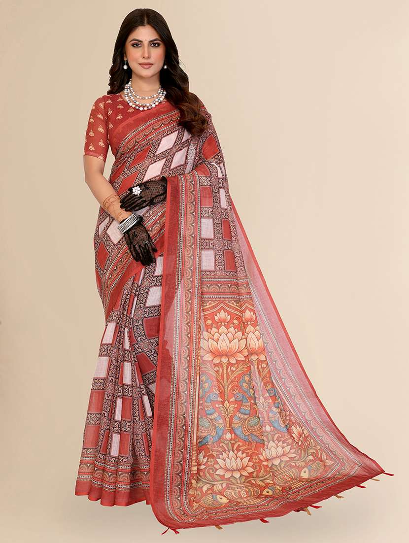 women printed casual wear saree with blouse