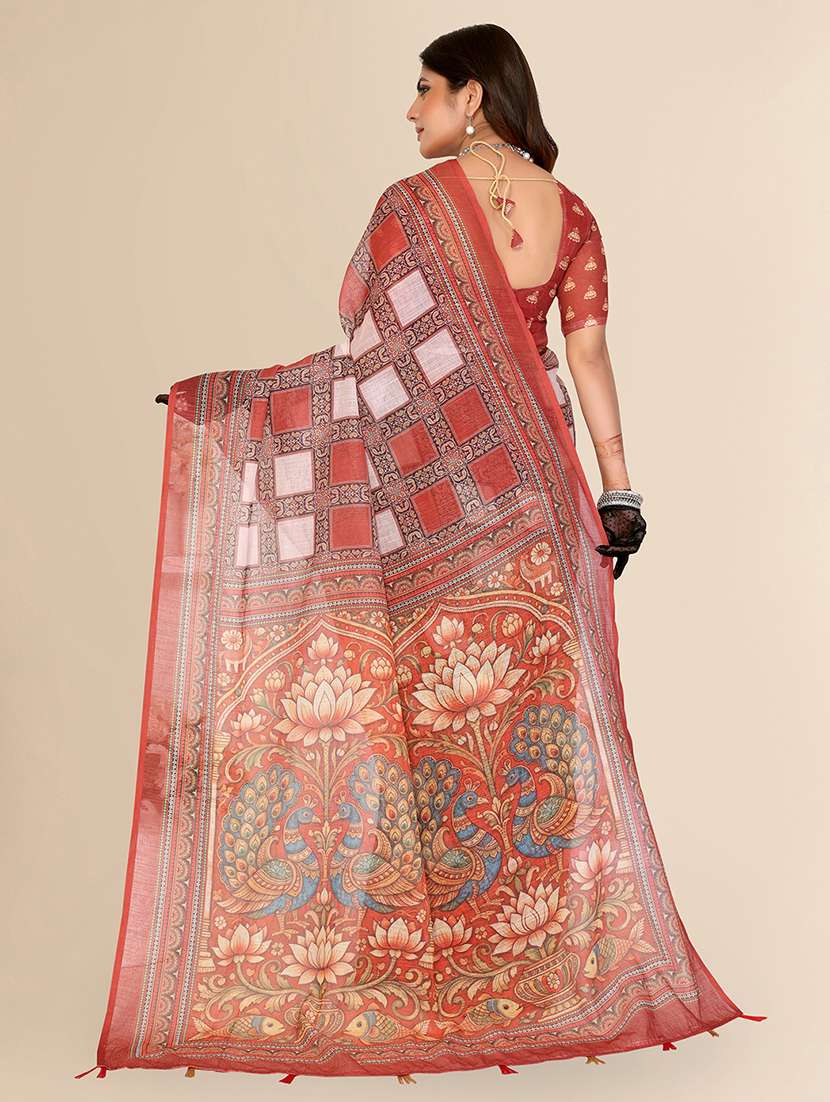 Women Printed Casual Wear Saree With Blouse - 22588434 -  Standard Image - 3