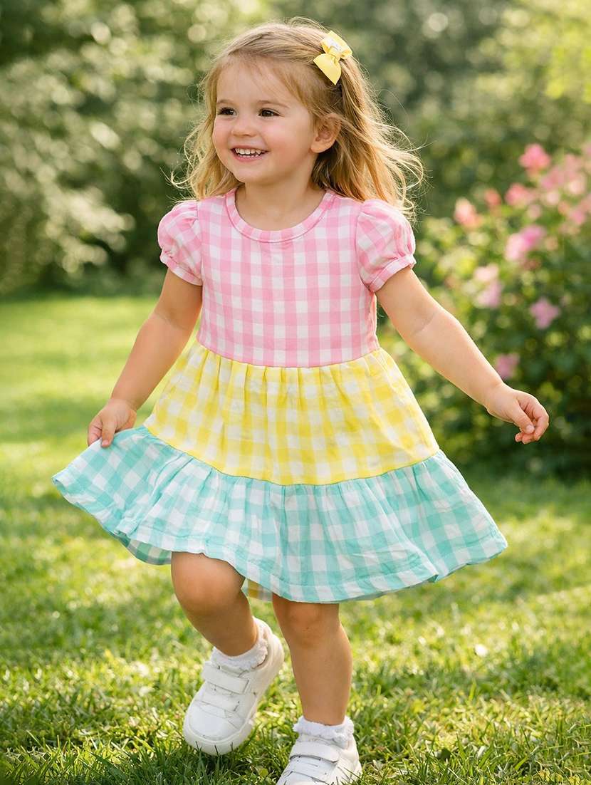 girls printed puff sleeves tiered frock