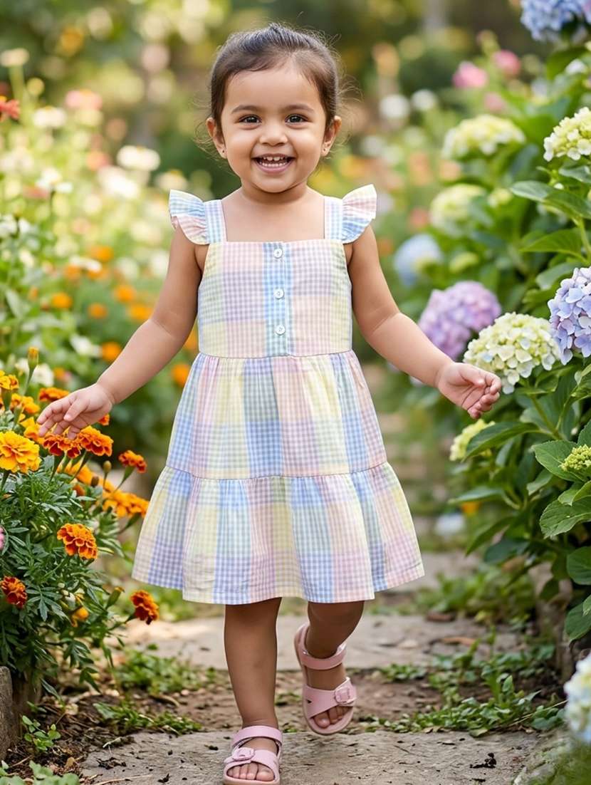 girls printed ruffle sleeves knee length frock