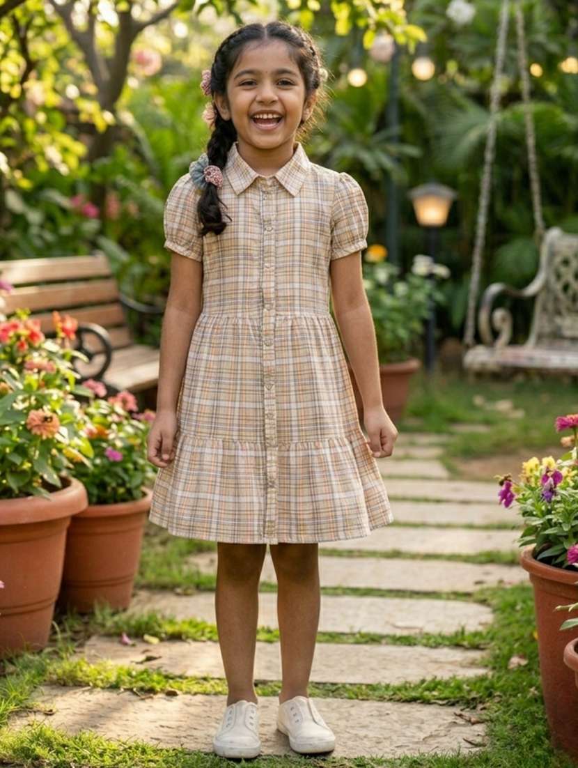 girls printed puff sleeves knee length frock