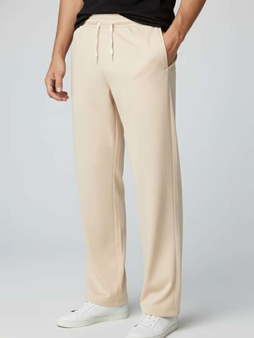 men solid mid rise regular fit track pant
