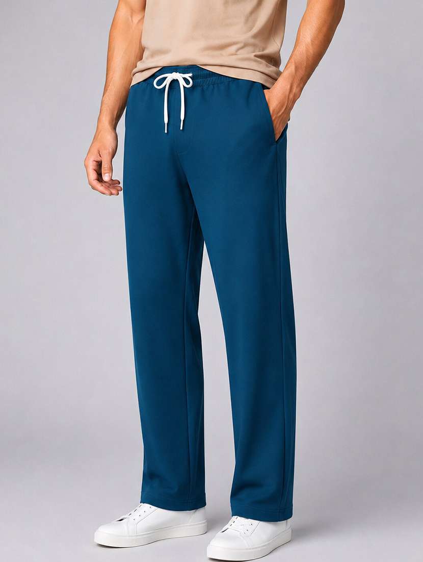 men solid mid rise regular fit track pant