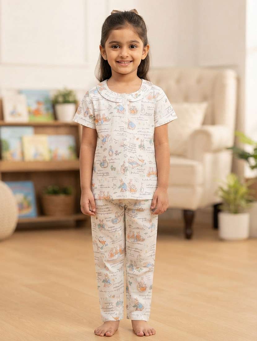 girls printed short sleeves shirt and pyjama set