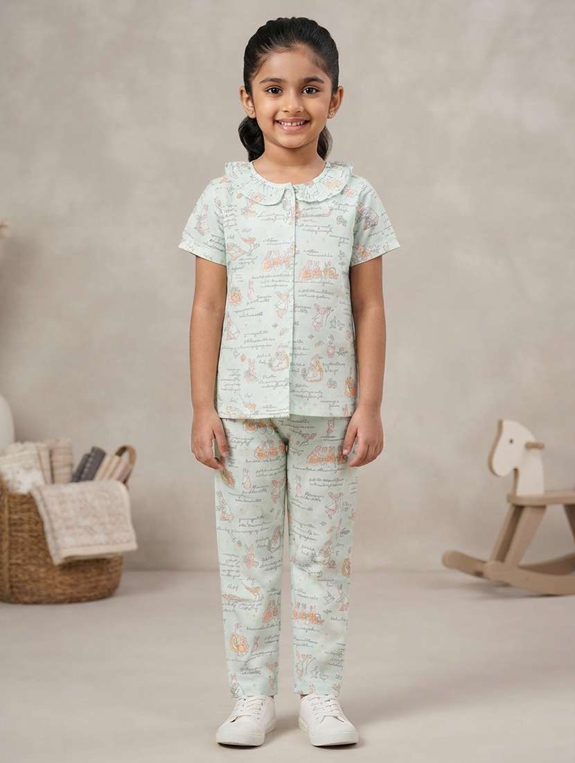 girls printed short sleeves shirt and pyjama set