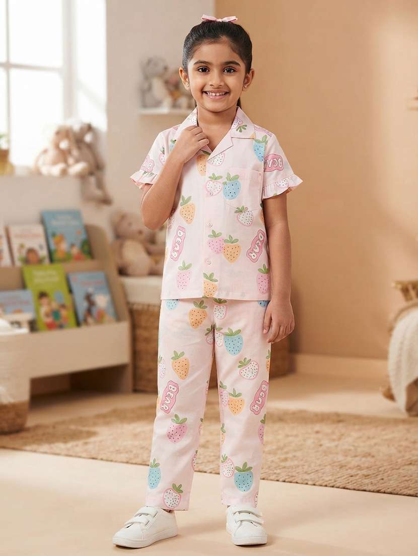 girls printed short sleeves nightwear set