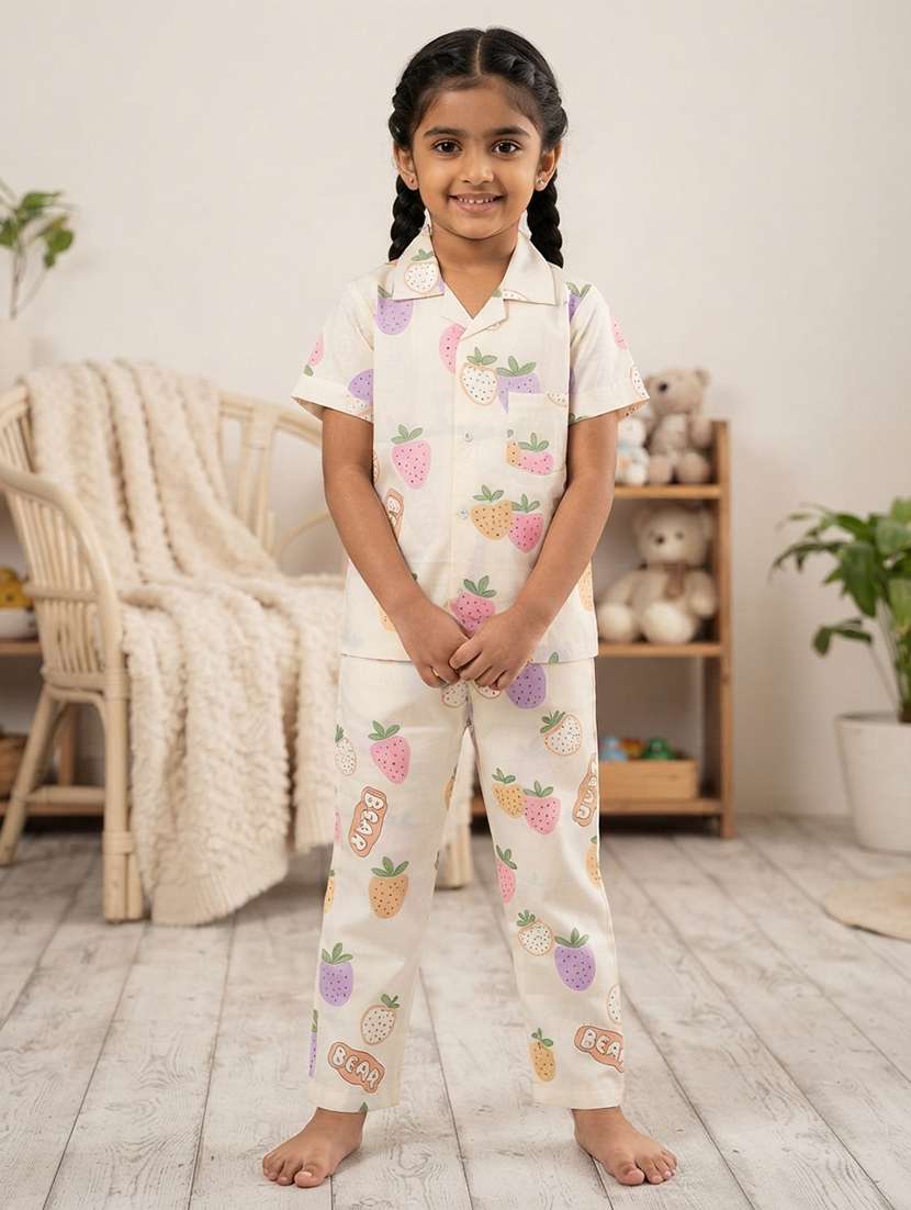 girls printed short sleeves shirt and pyjama set