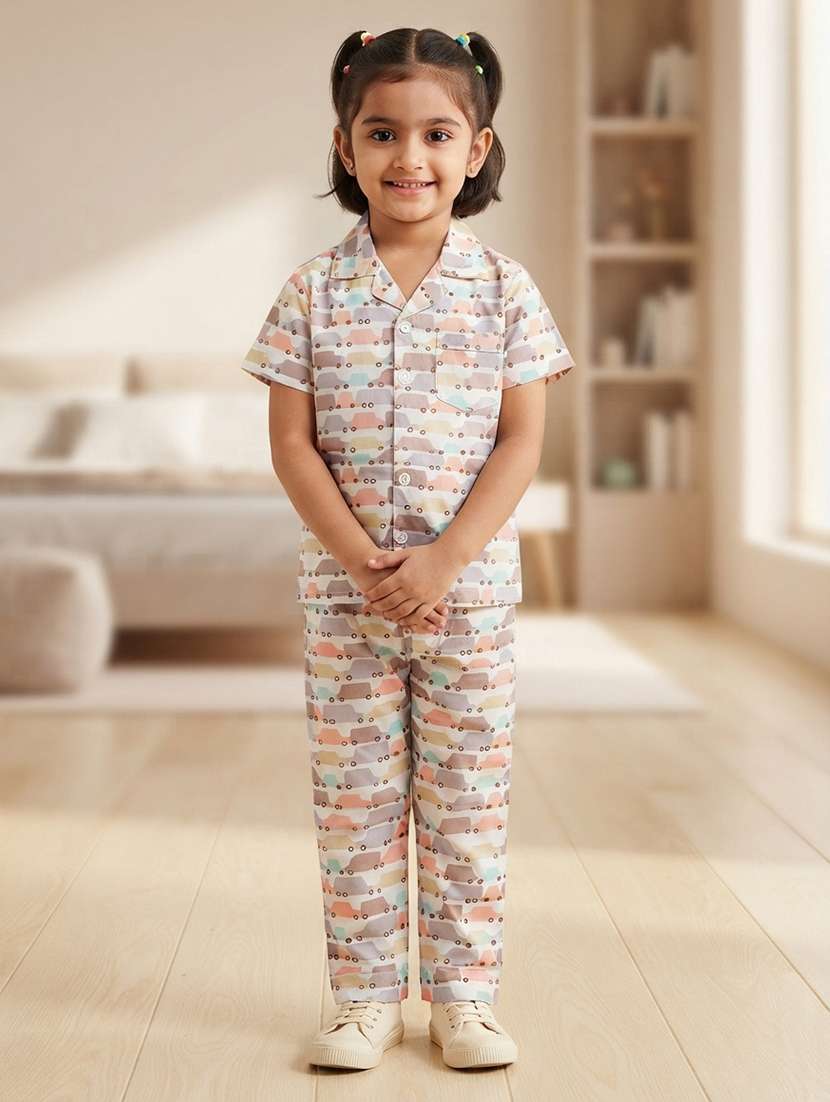 girls printed short sleeves nightwear set