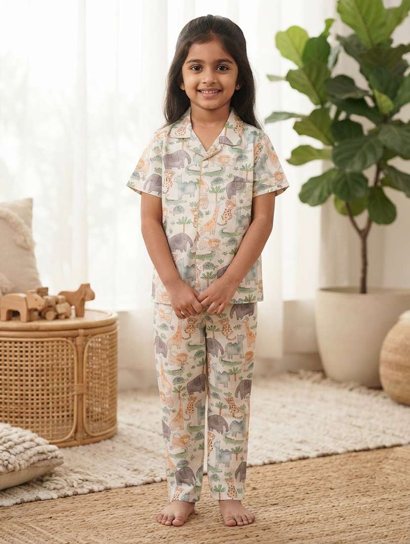 girls printed short sleeves shirt and pyjama set