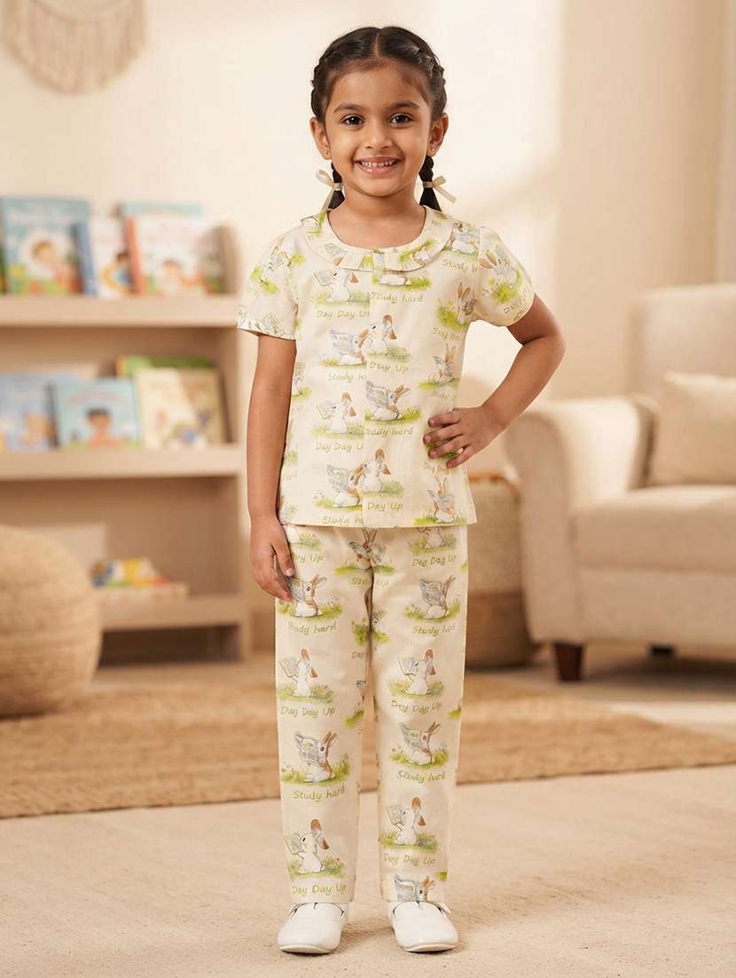 girls printed short sleeves nightwear set
