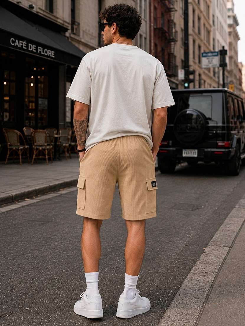 men textured mid rise relaxed fit cargo shorts - 22588512 -  Standard Image - 3
