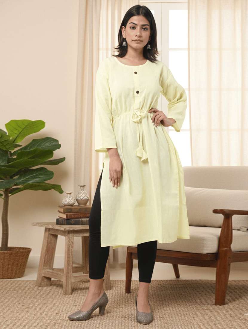 women solid long sleeve a-line kurta