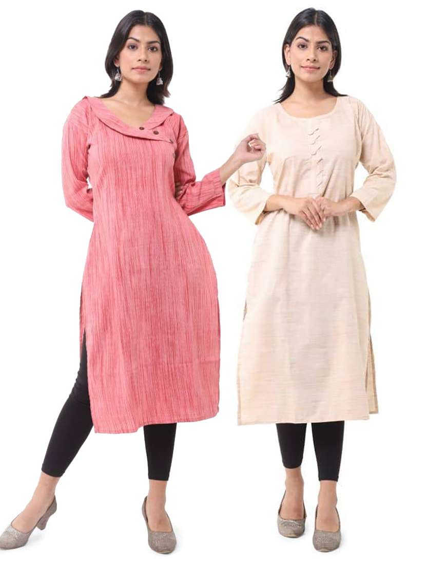 women pack of 2 self design straight kurta