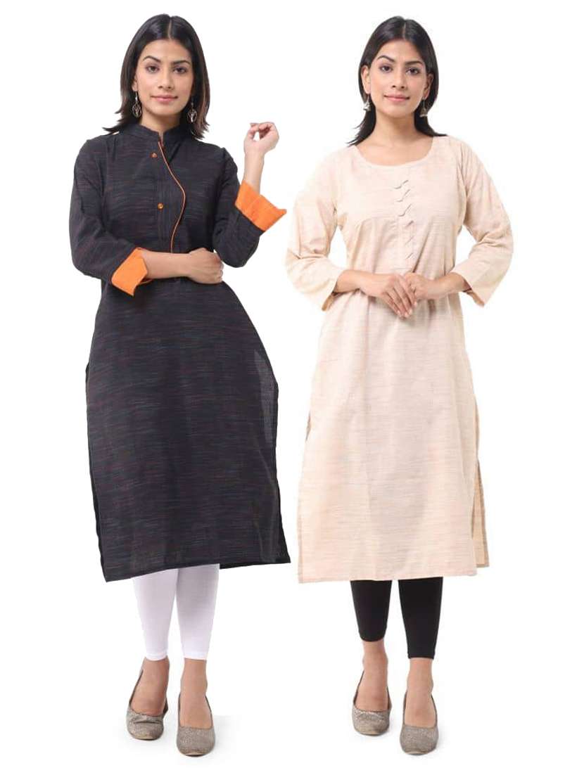 women pack of 2 self design straight kurta