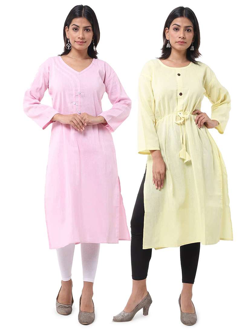 women pack of 2 solid straight kurta
