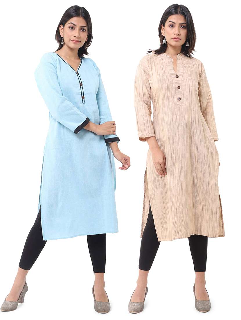 women pack of 2 three quarter sleeve straight kurta