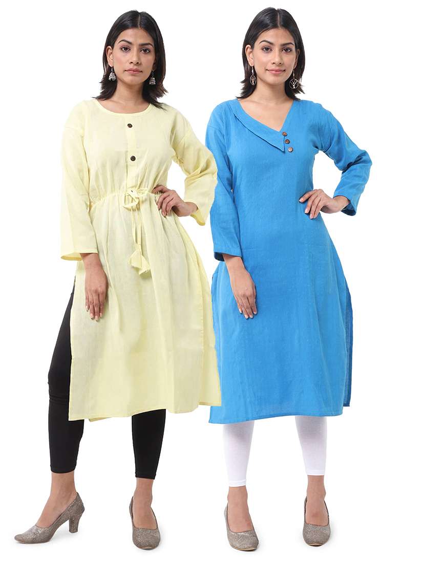women pack of 2 three quarter sleeve straight kurta