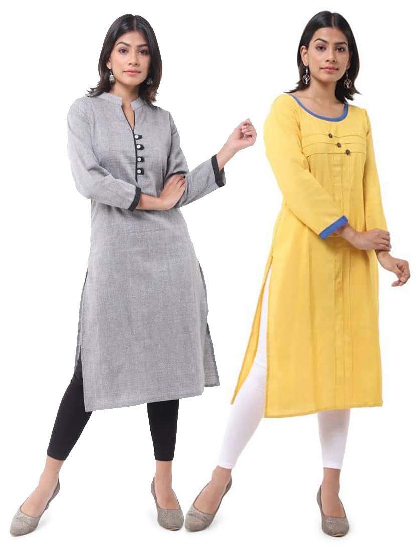women pack of 2 three quarter sleeve straight kurta