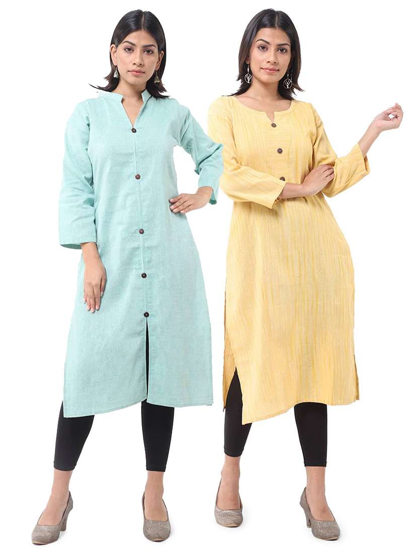 women pack of 2 self design three quarter sleeves straight kurta
