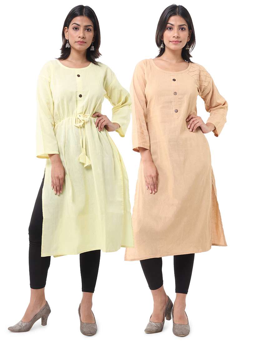 women pack of 2 three quarter sleeve straight kurta