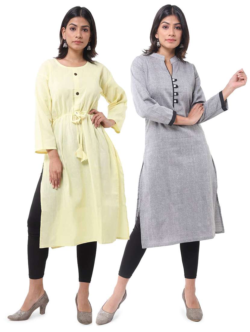 women pack of 2 three quarter sleeve straight kurta