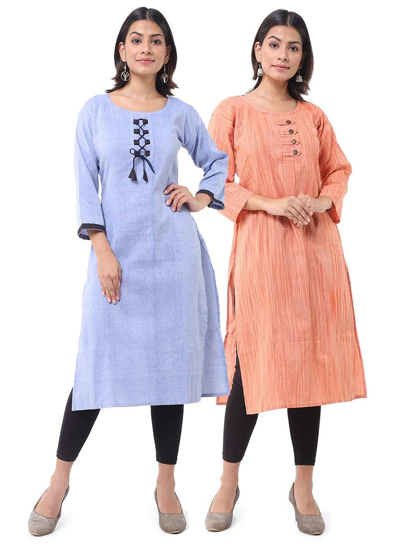women pack of 2 three quarter sleeve straight kurta