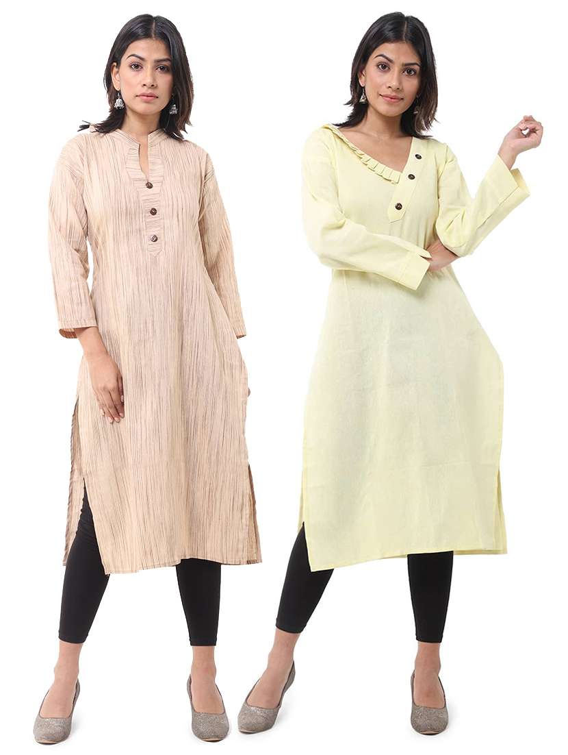 women pack of 2 three quarter sleeve straight kurta