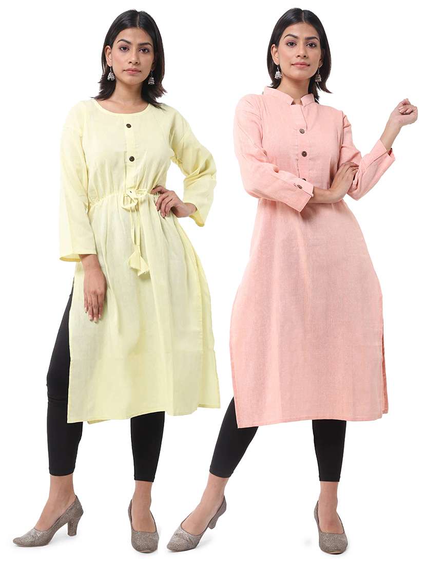 women pack of 2 three quarter sleeve straight kurta