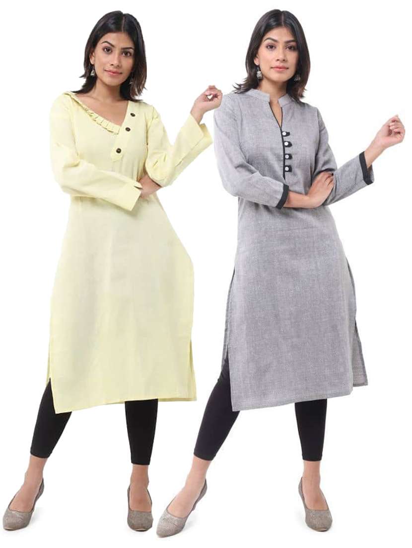 women pack of 2 three quarter sleeve straight kurta