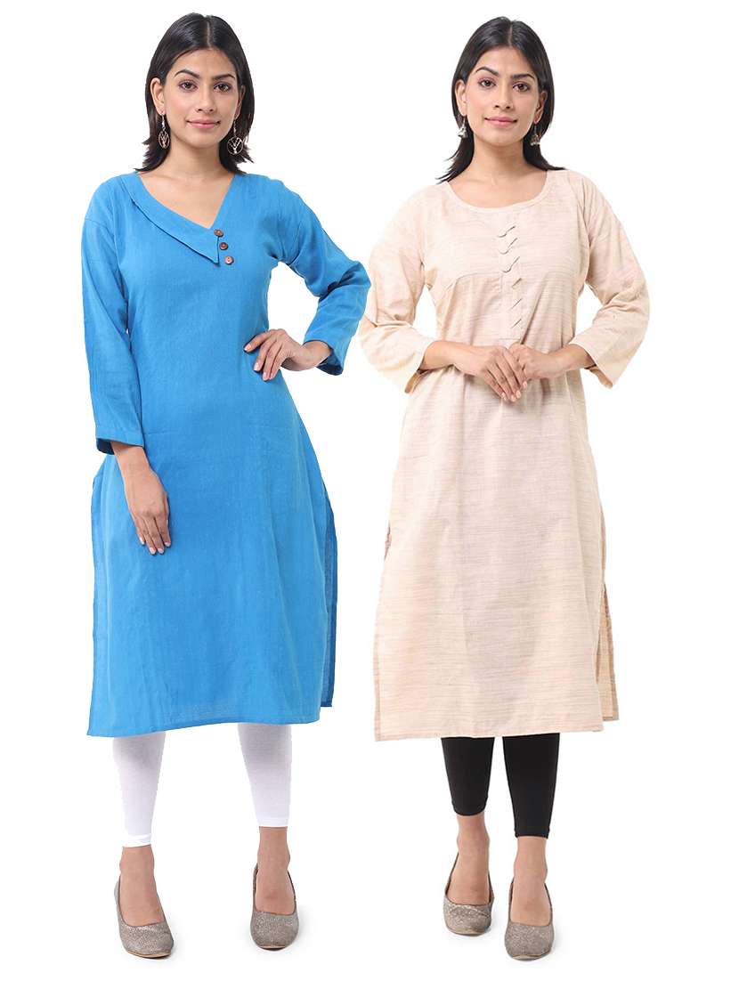women pack of 2 three quarter sleeve straight kurta