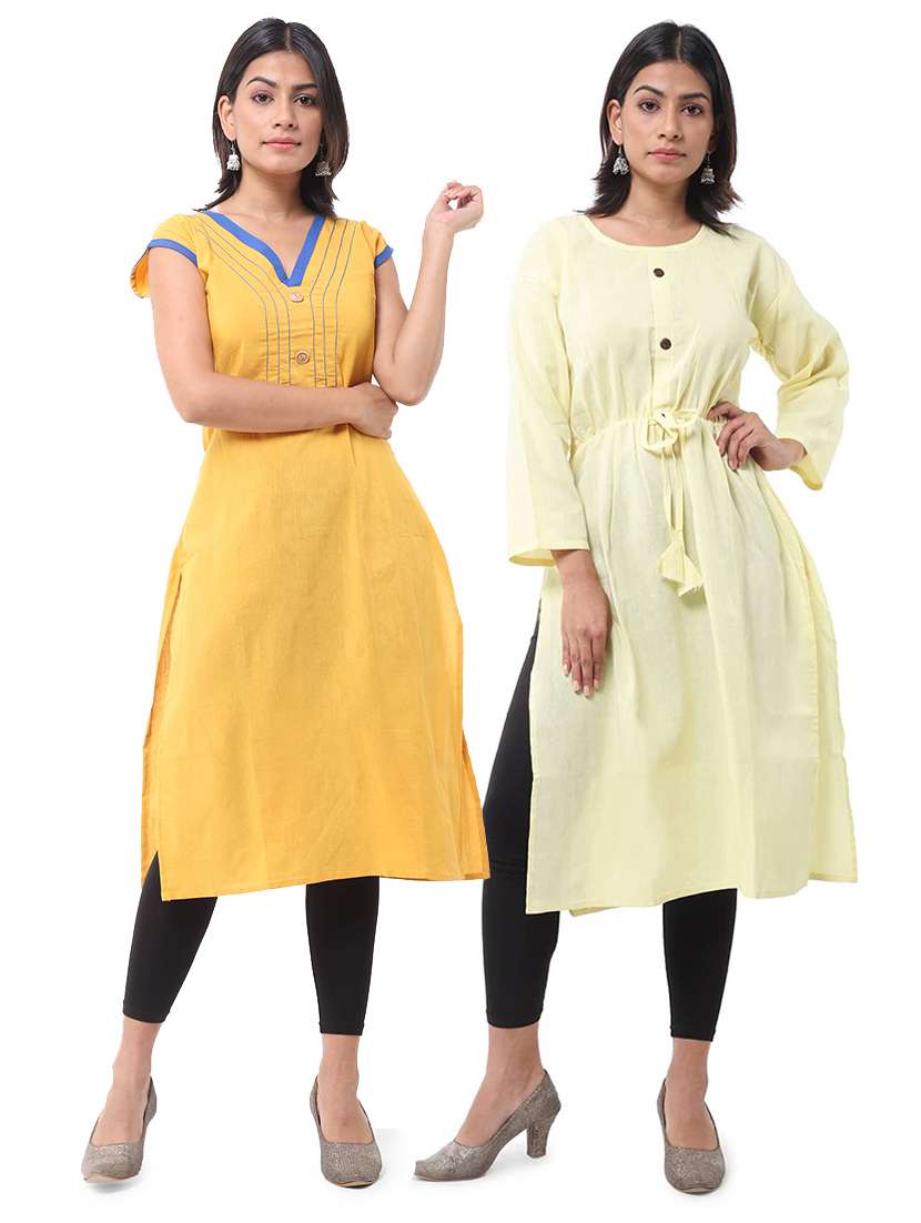 women pack of 2 cap sleeve straight kurta