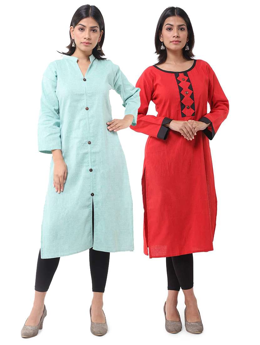 women pack of 2 three quarter sleeve straight kurta