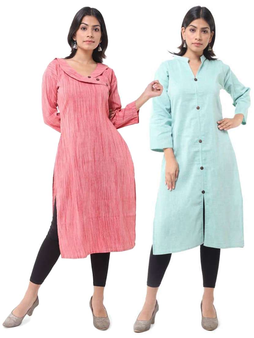 women pack of 2 three quarter sleeve straight kurta