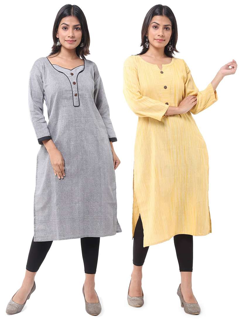 women pack of 2 three quarter sleeve straight kurta