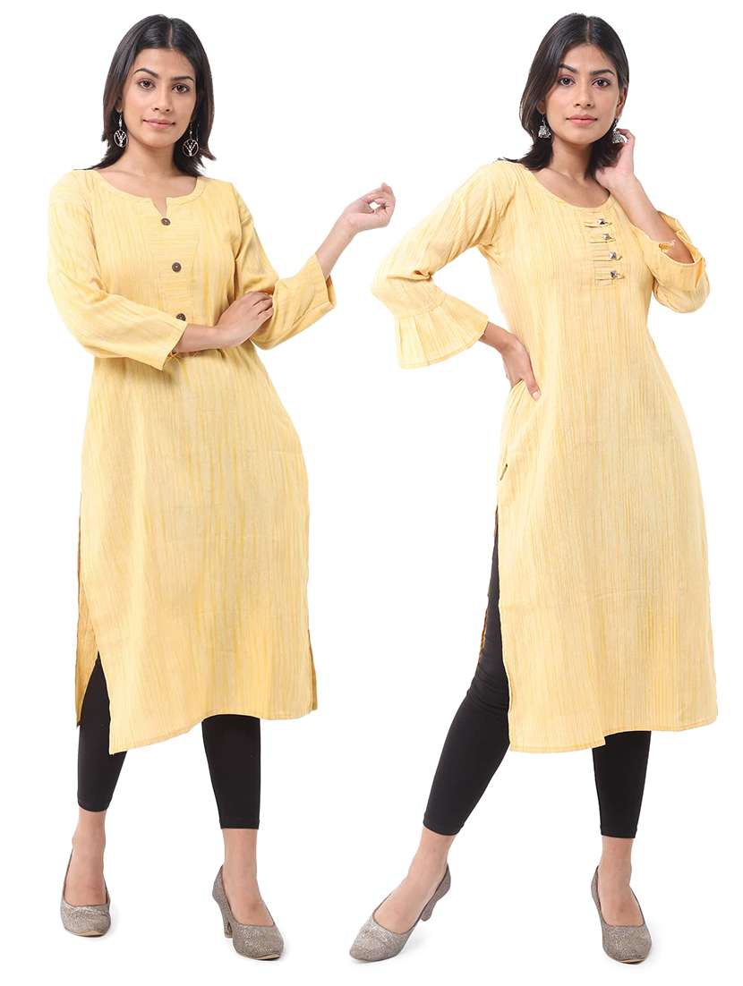 women pack of 2 self design three quarter sleeves straight kurta
