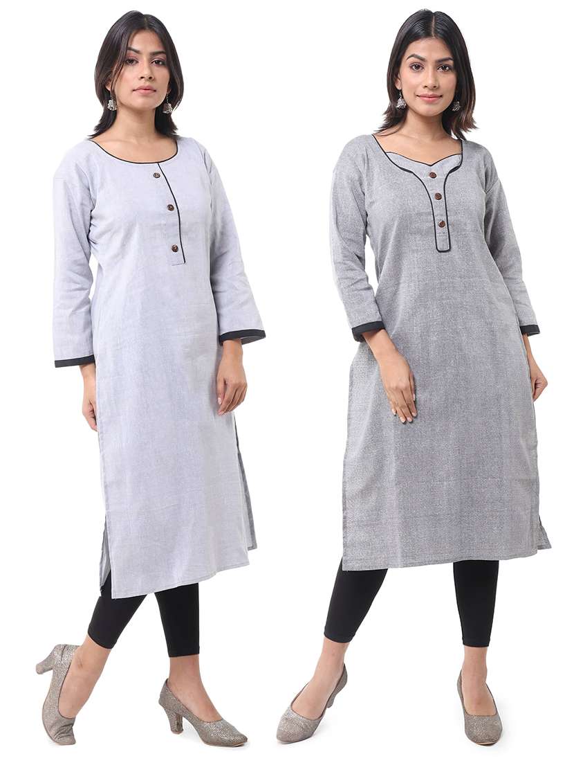 women pack of 2 three quarter sleeve straight kurta