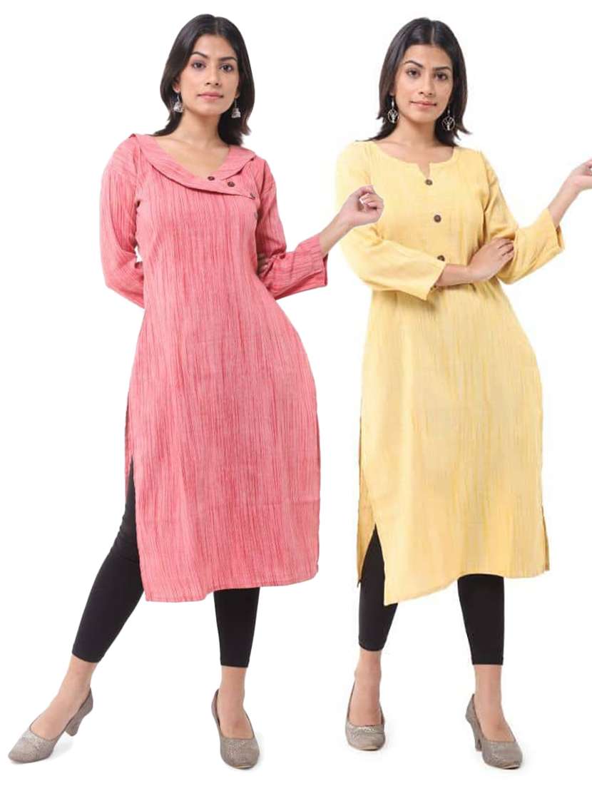 women pack of 2 self design three quarter sleeves straight kurta