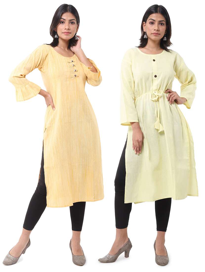 women pack of 2 three quarter sleeve straight kurta