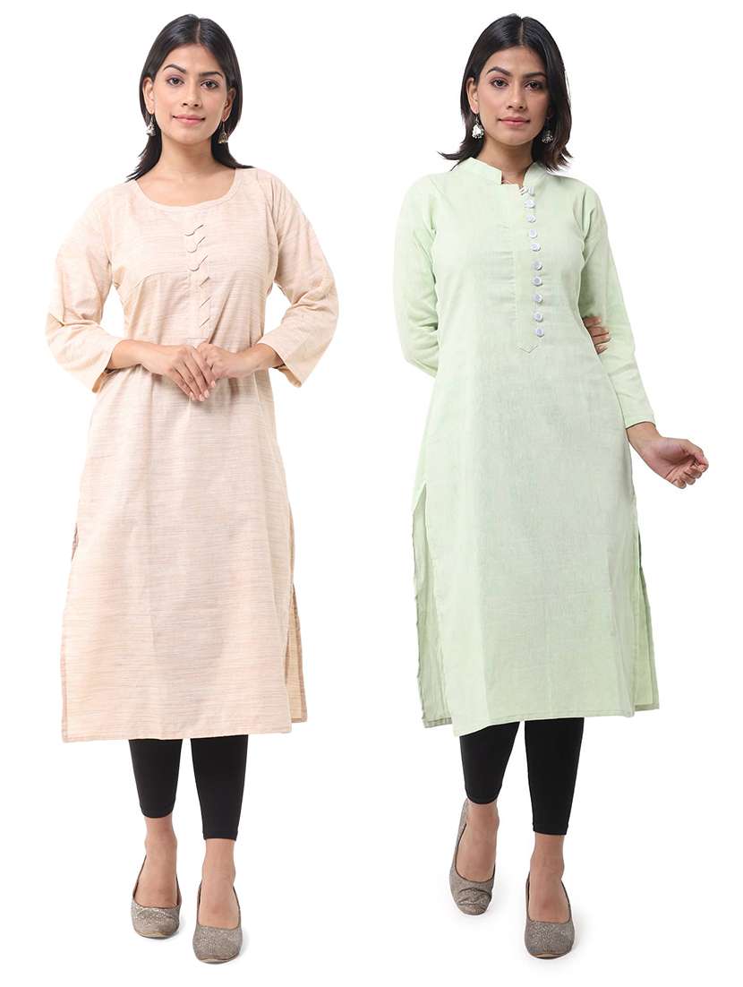 women pack of 2 three quarter sleeve straight kurta