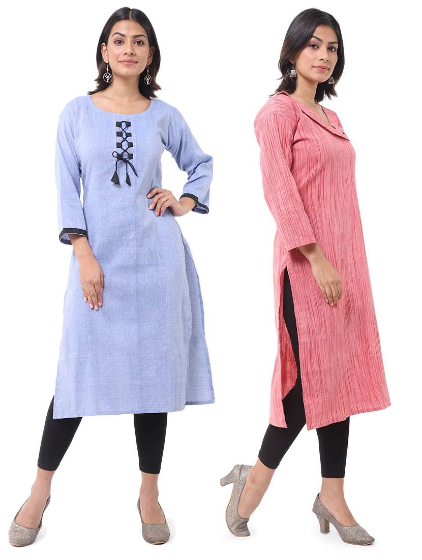 women pack of 2 three quarter sleeve straight kurta