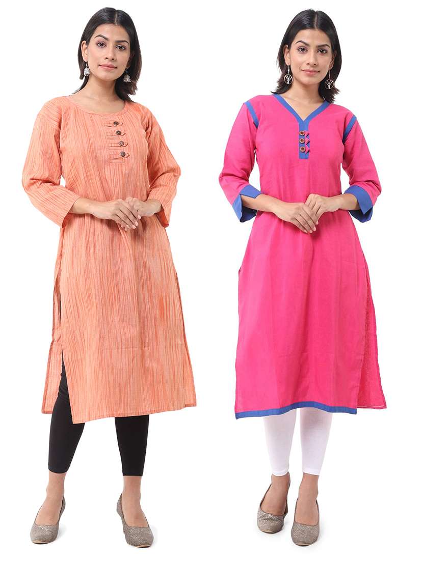 women pack of 2 three quarter sleeve straight kurta